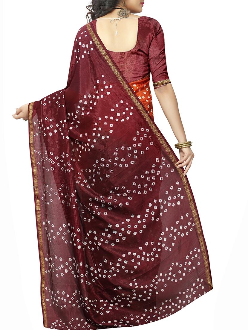 Zari bordered bandhani saree with blouse - 15607565 - Zoom Image - 2