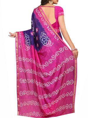 Zari bordered bandhani saree with blouse - 15607567 - Standard Image - 2