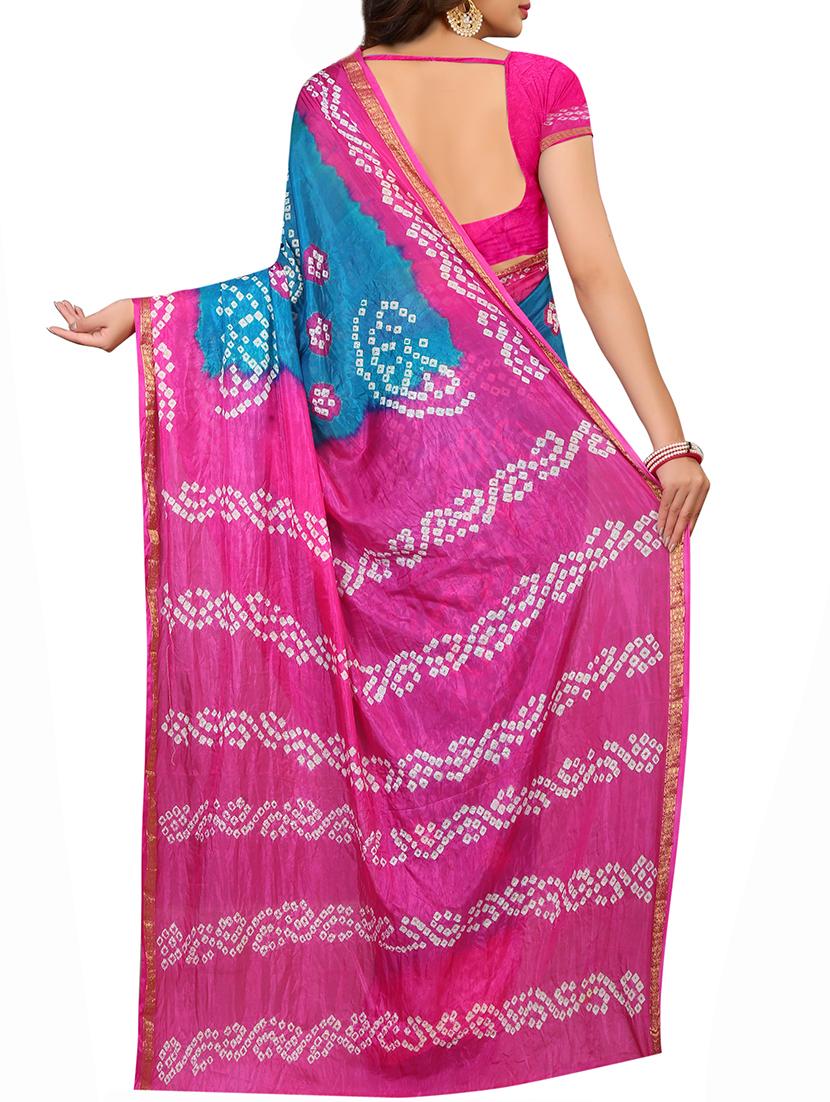 Zari bordered bandhani saree with blouse - 15607569 - Zoom Image - 2