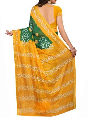 Bottle green bandhani saree with blouse - 15607570 - Standard Image - 2