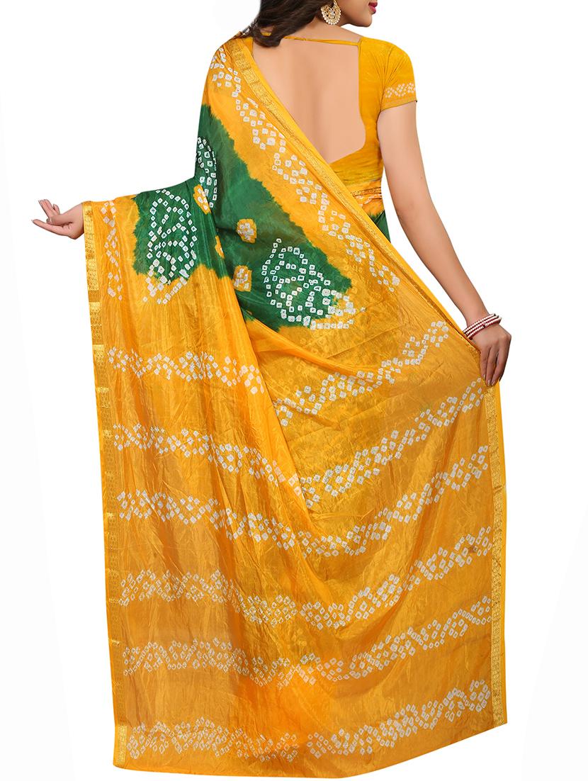 Bottle green bandhani saree with blouse - 15607570 - Zoom Image - 2