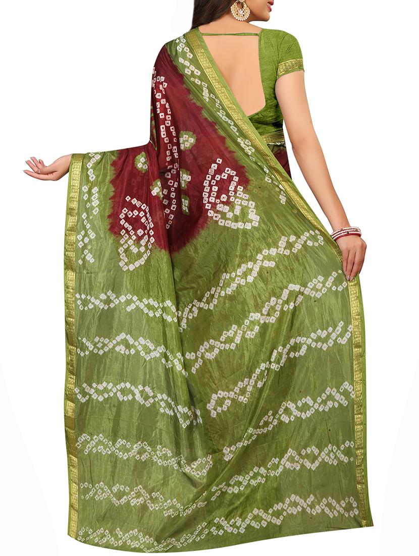 Zari bordered bandhani saree with blouse - 15607572 - Zoom Image - 2