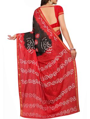 Zari bordered bandhani saree with blouse - 15607573 - Standard Image - 2