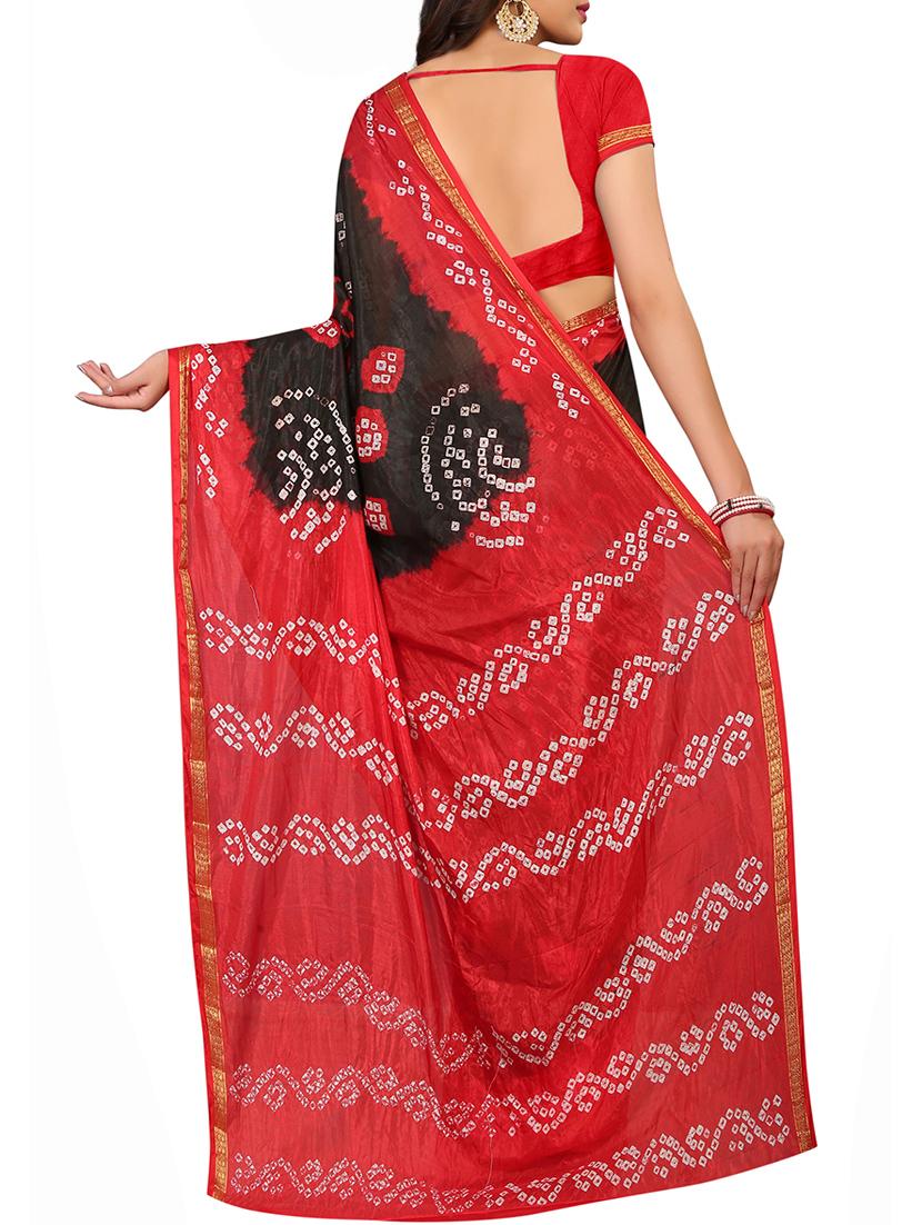Zari bordered bandhani saree with blouse - 15607573 - Zoom Image - 2