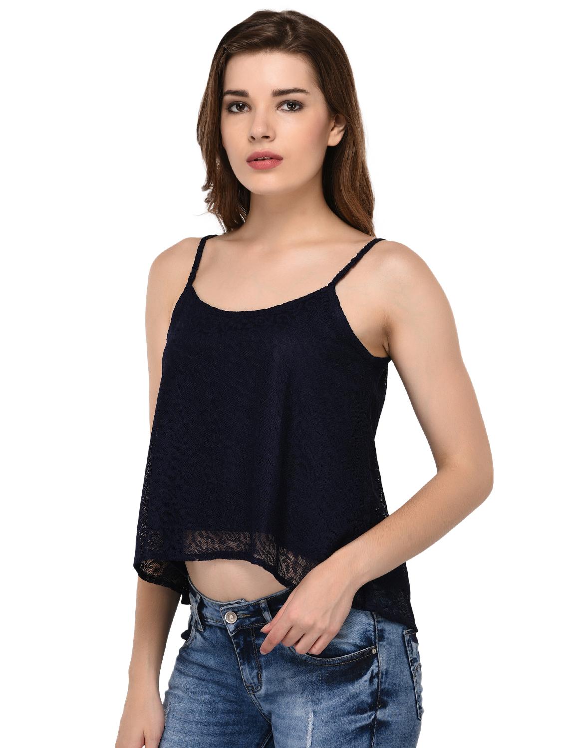 asymmetric lace crop cami top - 15607666 - Zoom Image - 2