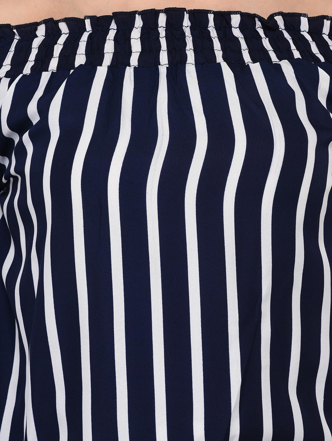 smocking detail striped bardot top - 15607676 - Zoom Image - 5