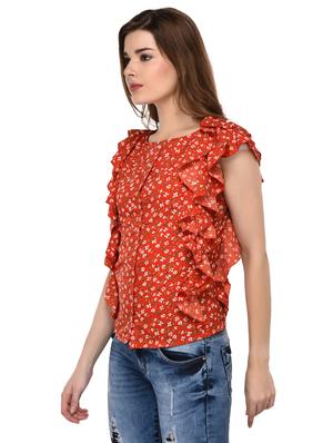 button up ditsy floral ruffled top - 15607677 - Standard Image - 2