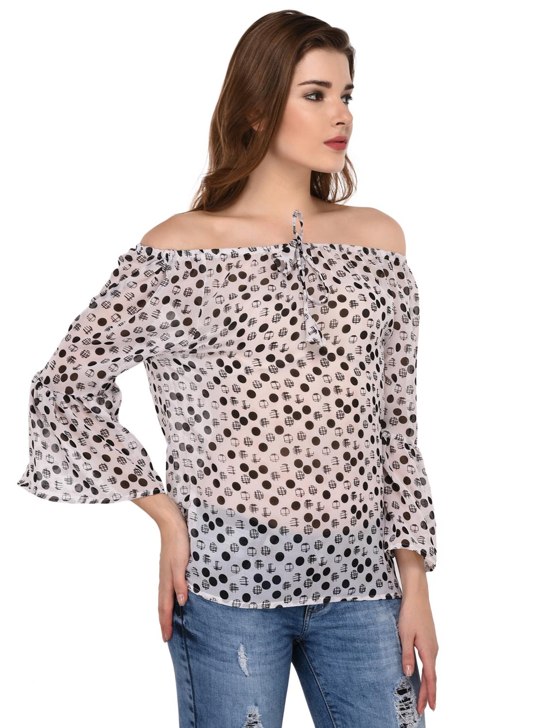 bell sleeved polka dots bardot top - 15607682 - Zoom Image - 2