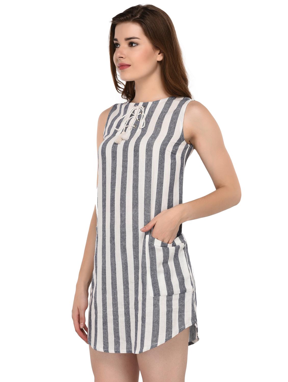 criss cross lace up detail striped dress - 15607685 - Zoom Image - 2