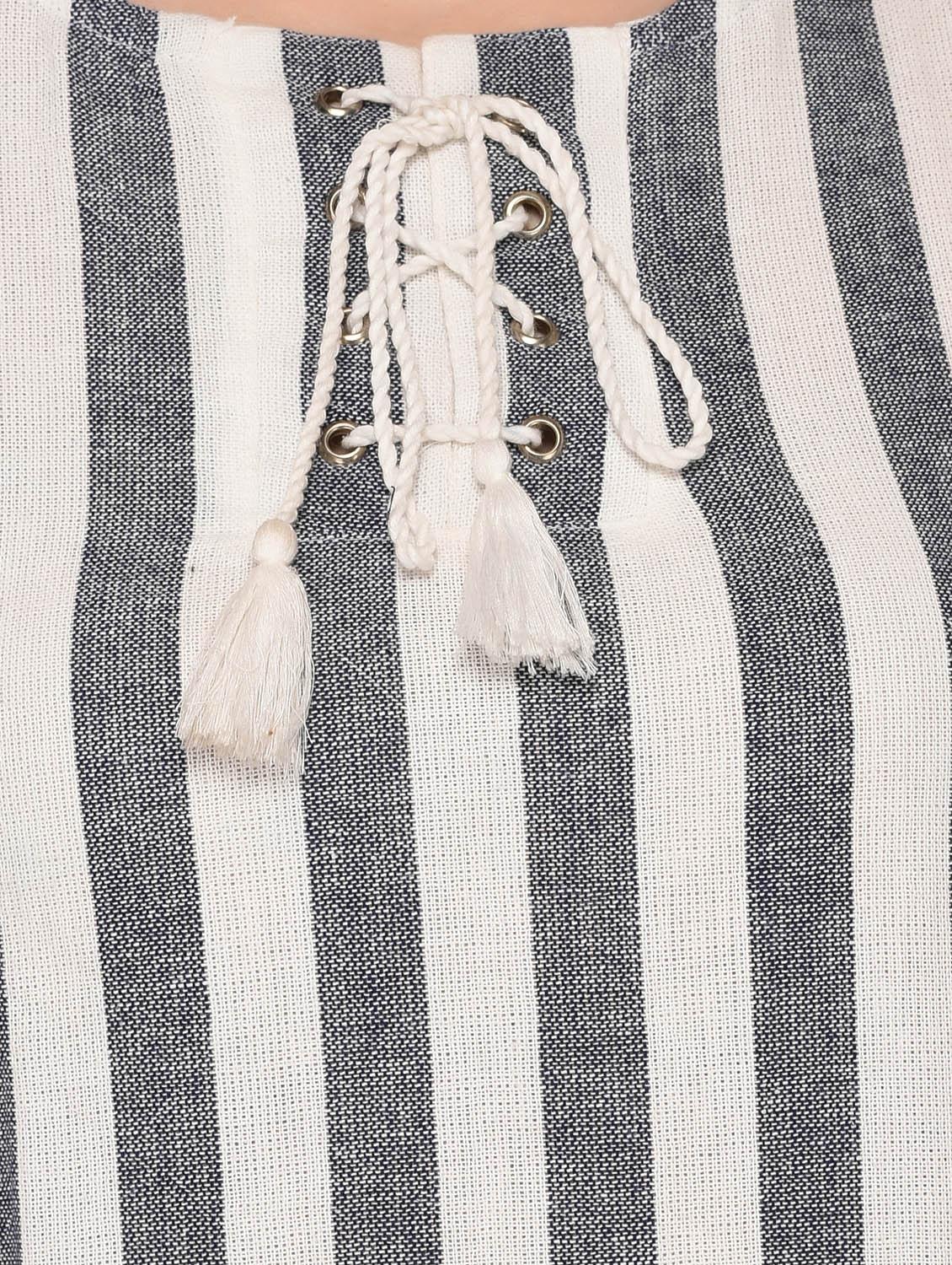 criss cross lace up detail striped dress - 15607685 - Zoom Image - 5