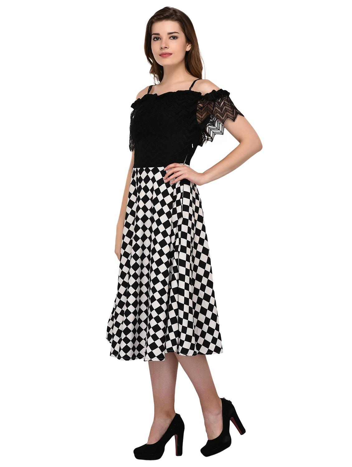lace paneled fit and flare dress - 15607686 - Zoom Image - 2