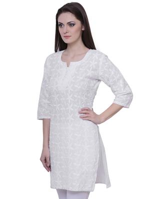 chikankari straight solid kurti - 15607902 - Standard Image - 2