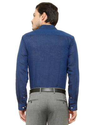 navy blue linen formal shirt - 15608717 - Standard Image - 2