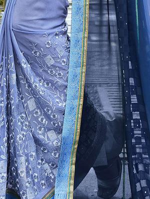 Ditsy floral embroidered saree with blouse - 15608810 - Standard Image - 2