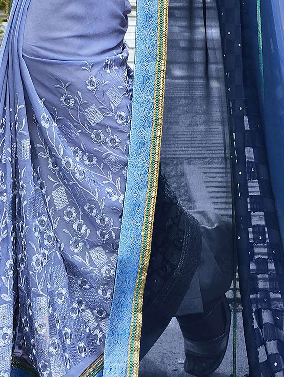 Ditsy floral embroidered saree with blouse - 15608810 - Zoom Image - 2