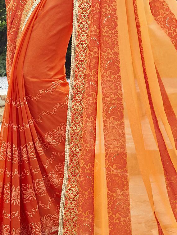 Embroidered half and half saree with blouse - 15608811 - Zoom Image - 2