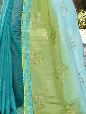 Dual tone Embellished saree with blouse - 15608813 - Standard Image - 2