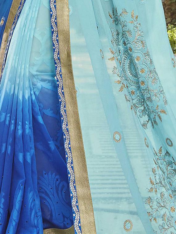 Dual tone Zari embroidered saree with blouse - 15608815 - Zoom Image - 2