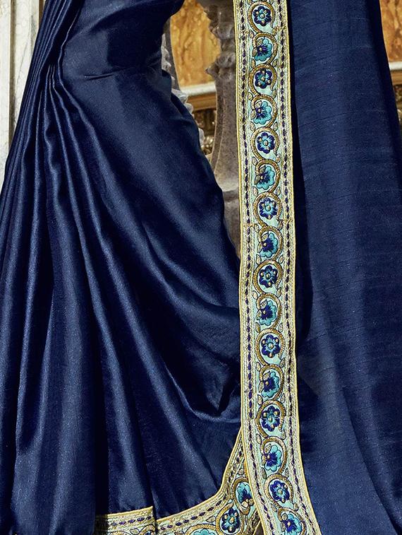 Midnight blue bordered saree with blouse - 15608824 - Zoom Image - 2