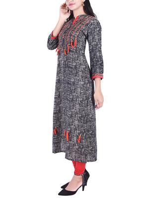 Printed straight kurta with tassels - 15609209 - Standard Image - 2