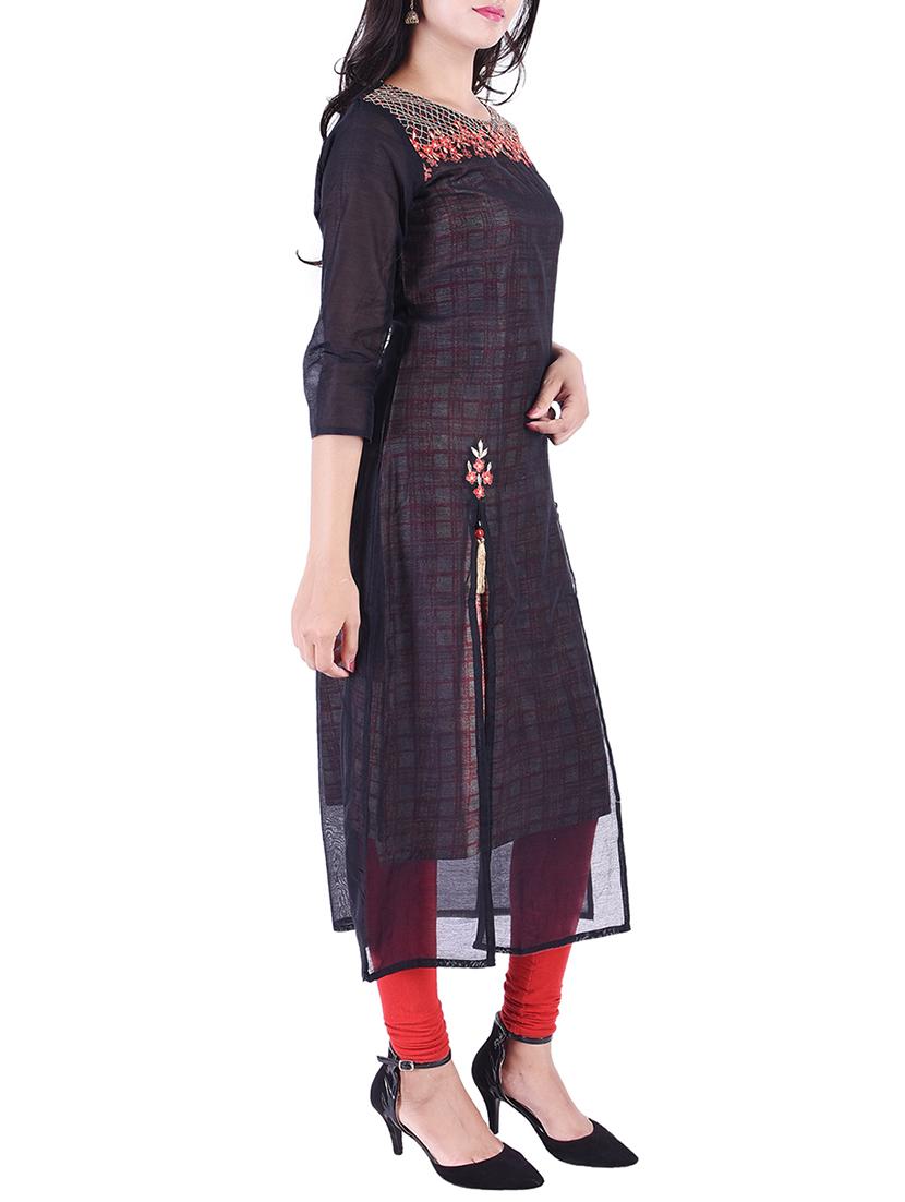 Embroidered layered kurta with tassels - 15609210 - Zoom Image - 2