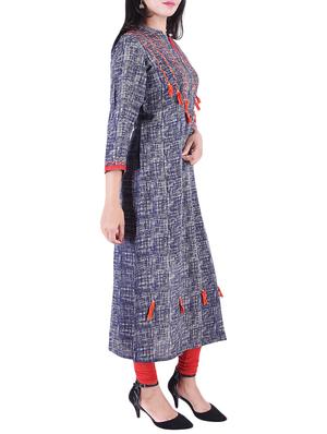 Printed straight kurta with tassels - 15609213 - Standard Image - 2