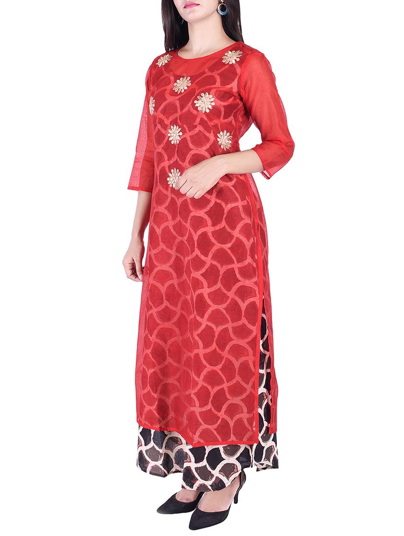 Embroidered layered kurta - 15609229 - Zoom Image - 2