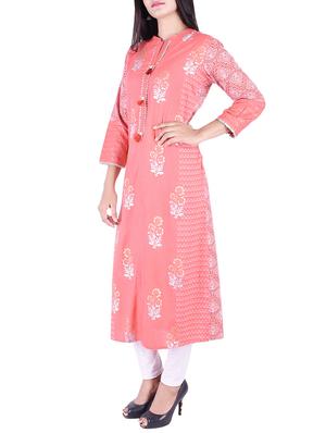 Foil Printed a-line kurta with tassels - 15609233 - Standard Image - 2