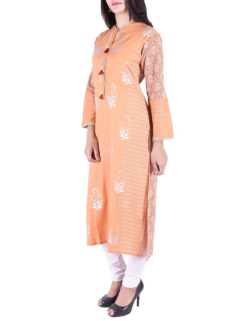 Printed straight kurta with tassels - 15609234 - Zoom Image - 2
