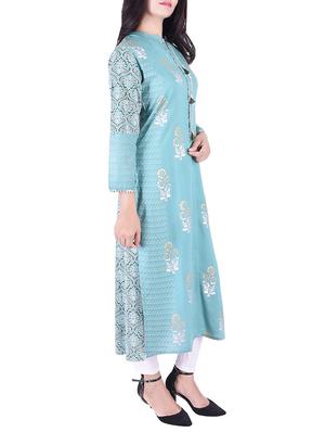 Foil Printed a-line kurta with tassels - 15609236 - Standard Image - 2