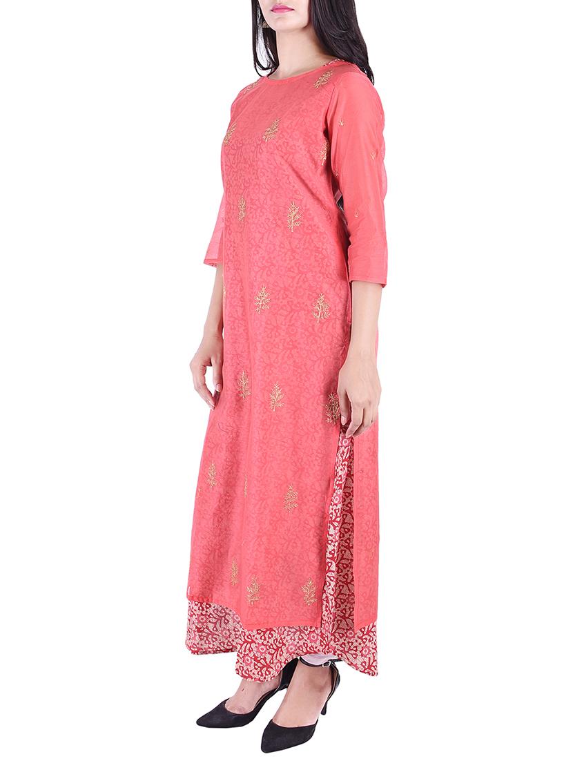 chanderi layered kurta - 15609237 - Zoom Image - 2