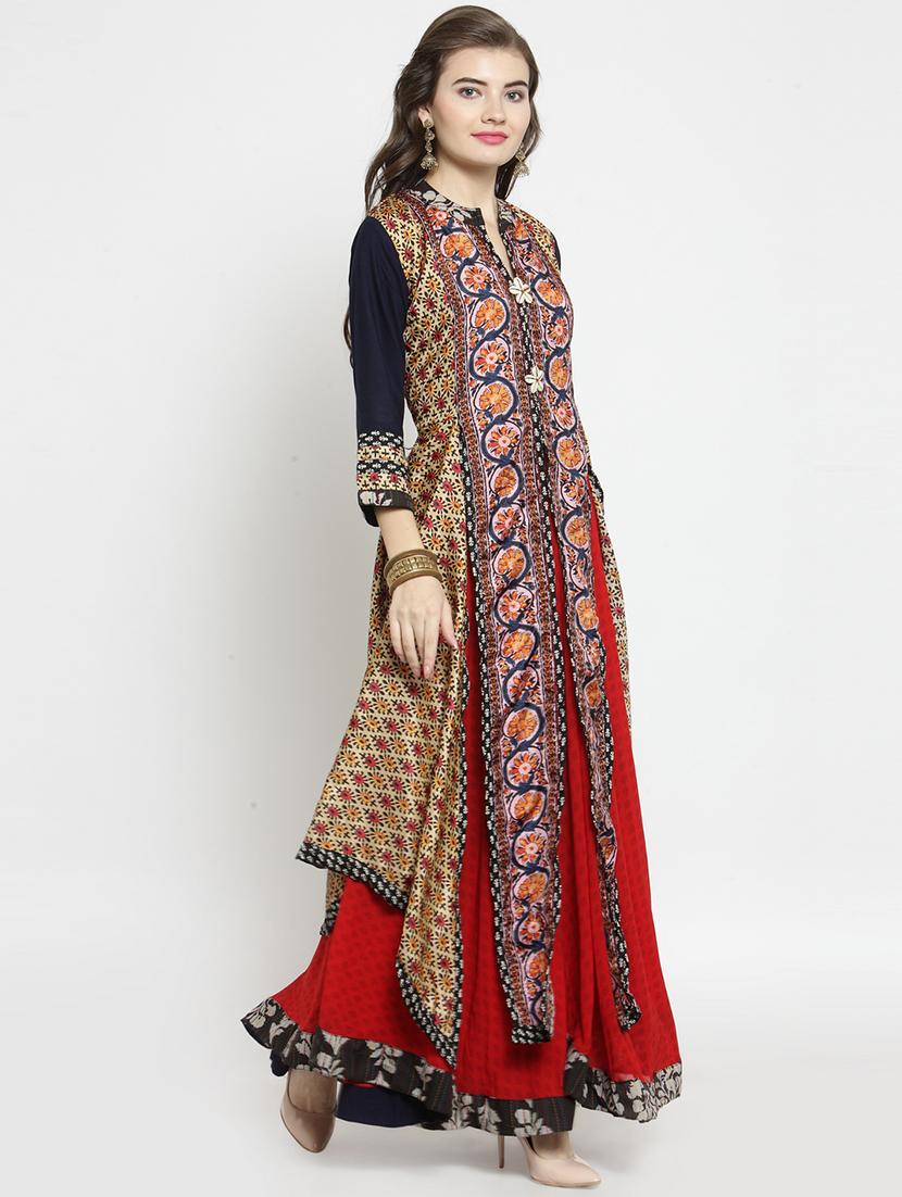 Layered silk blend kurta - 15609742 - Zoom Image - 2