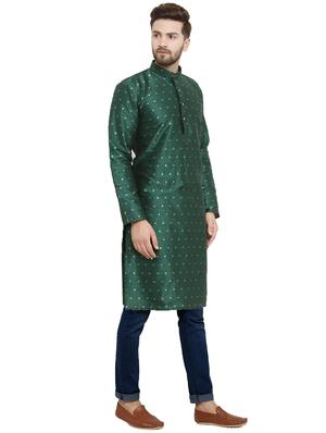 green dupion long kurta - 15609786 - Standard Image - 2