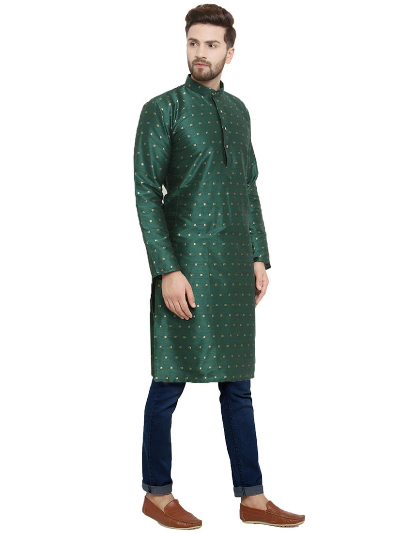 green dupion long kurta - 15609786 - Zoom Image - 2