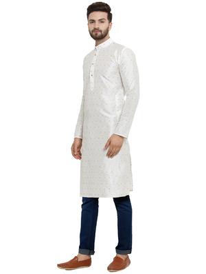 white dupion long kurta - 15609790 - Standard Image - 2