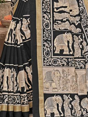 kalamkari foil printed saree with blouse - 15610197 - Standard Image - 2