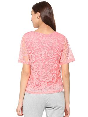 round neck short sleeve lace top - 15610754 - Standard Image - 2