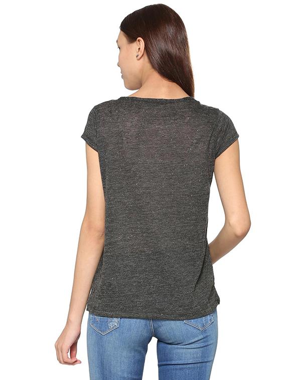 charcoal grey short sleeved knitted top - 15610757 - Zoom Image - 2