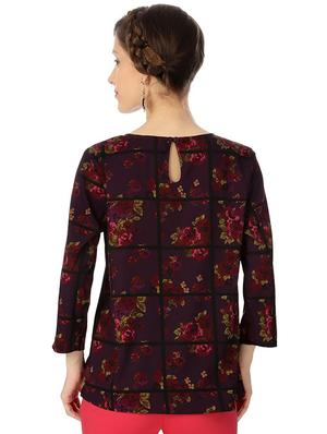keyhole back floral grid pattern top - 15610776 - Standard Image - 2