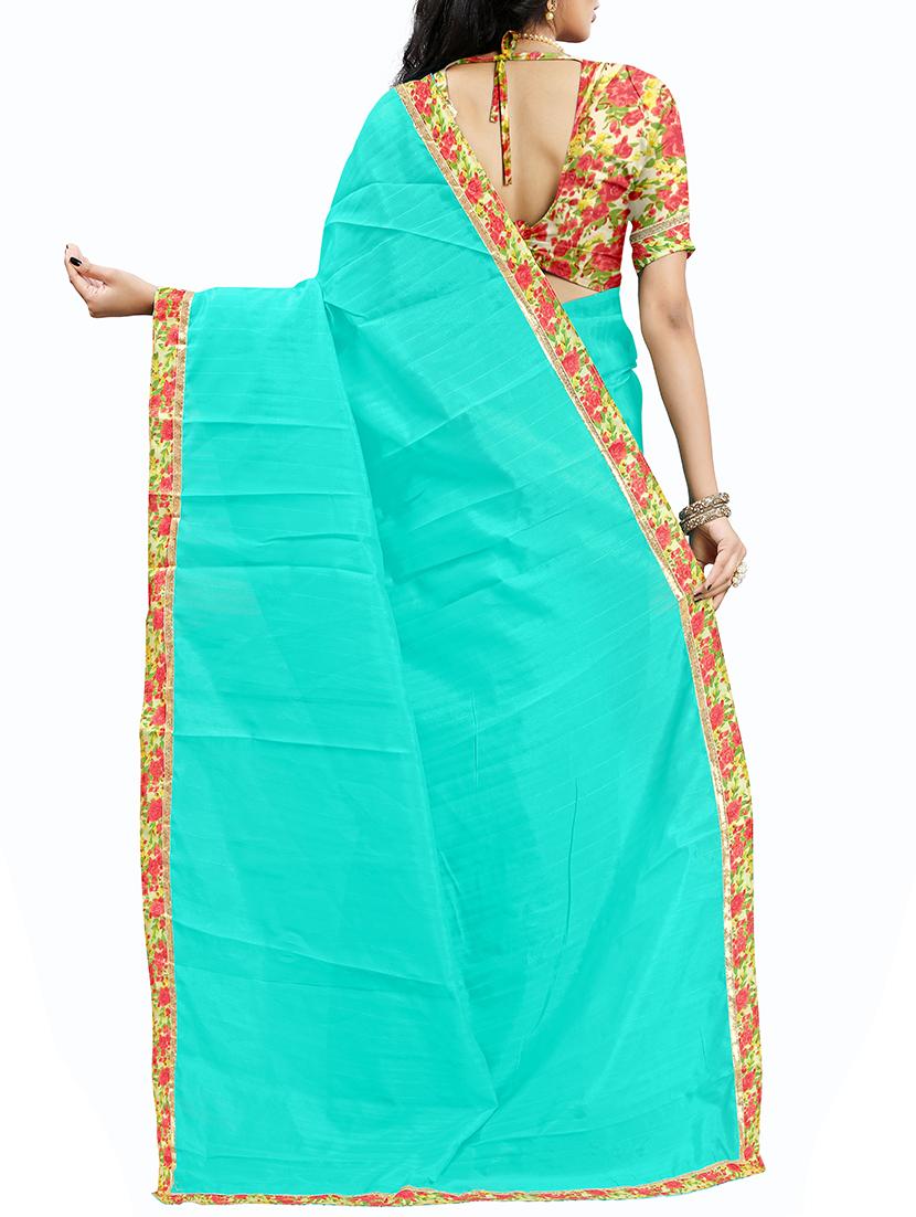 floral lace border saree with blouse - 15610786 - Zoom Image - 2
