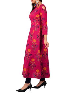 Fuchsia anarkali key hole kurta - 15610861 - Standard Image - 2