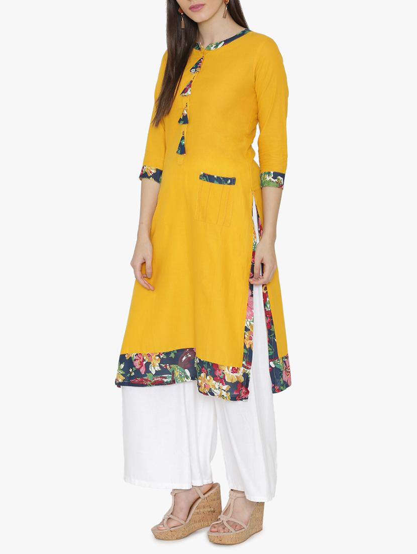 Straight printed kurta with tassels - 15611361 - Zoom Image - 2