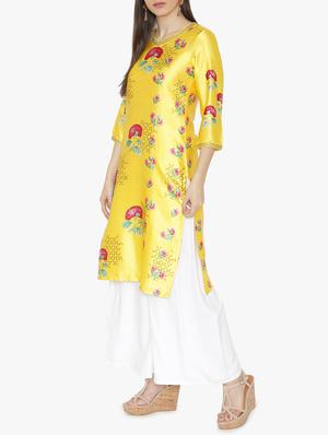 Neck detail satin straight kurta - 15611366 - Standard Image - 2