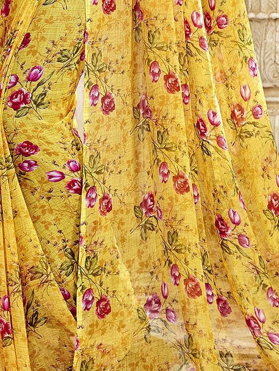 Floral printed saree with blouse - 15611521 - Zoom Image - 2
