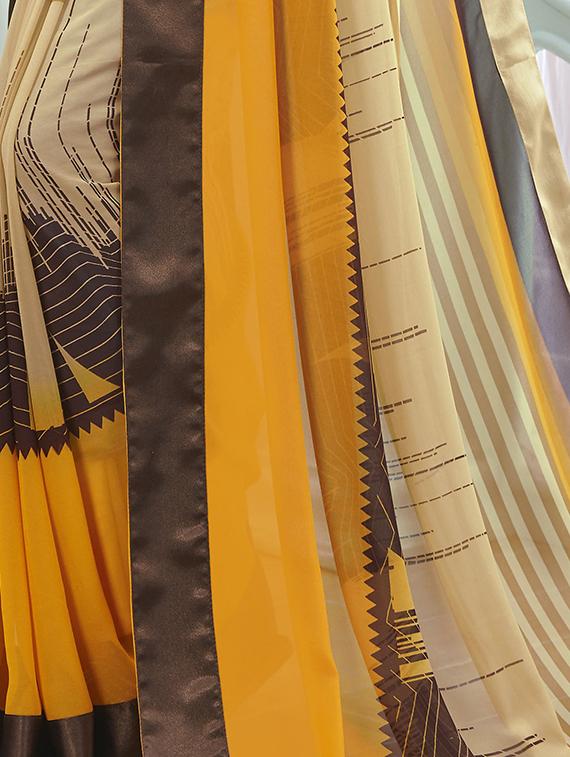 Stripes printed saree with blouse - 15611530 - Zoom Image - 2