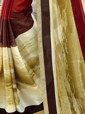 Contrast bordered printed saree with blouse - 15611548 - Standard Image - 2
