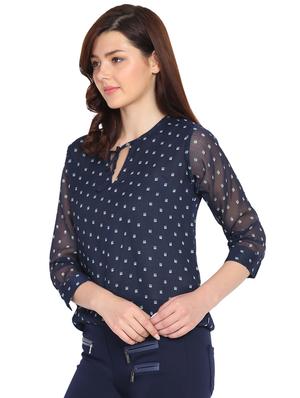 tie up neck blouson top - 15611685 - Standard Image - 2
