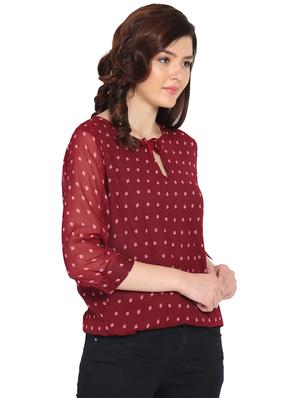 tie up neck blouson top - 15611686 - Standard Image - 2