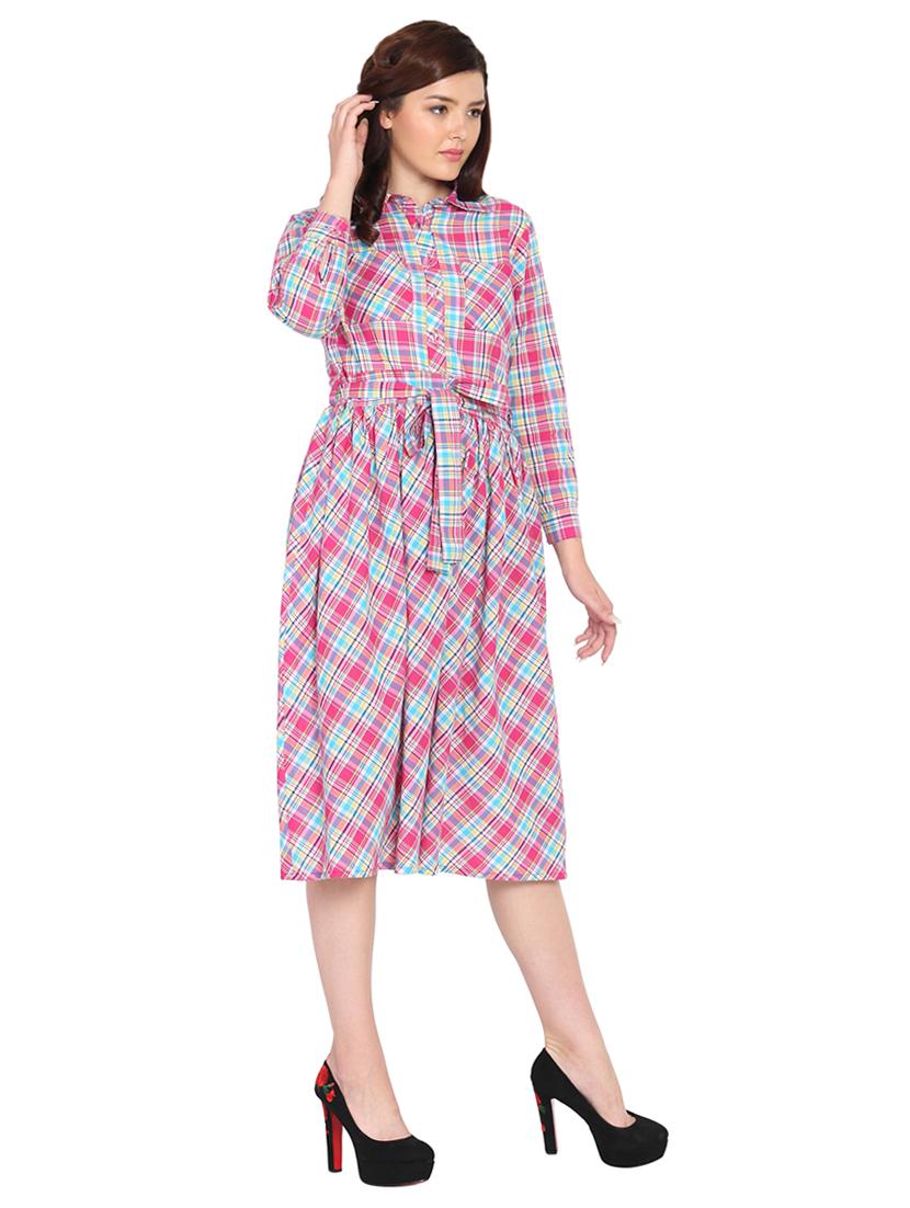 pocket patch checkered fit and flare dress - 15611722 - Zoom Image - 2