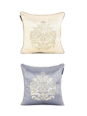 romee polyester embroidered cushion cover 16" x 16" set of 2 - gold & grey - 15611758 - Standard Image - 2